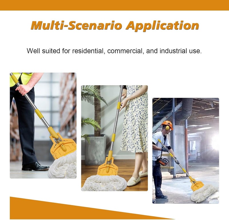 Pragmatist Mop Handle, 61" Wet Mops Heavy Duty Loop-end String Mop Head Surface Floor Cleaner with Stainless Steel Hard Pole Commercial Industrial Grade Mop 2 Pack - Image 2